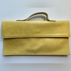 Julie Feldman Purse Elegant Yellow Leather Clutch Handbag Comic Strip Handmade